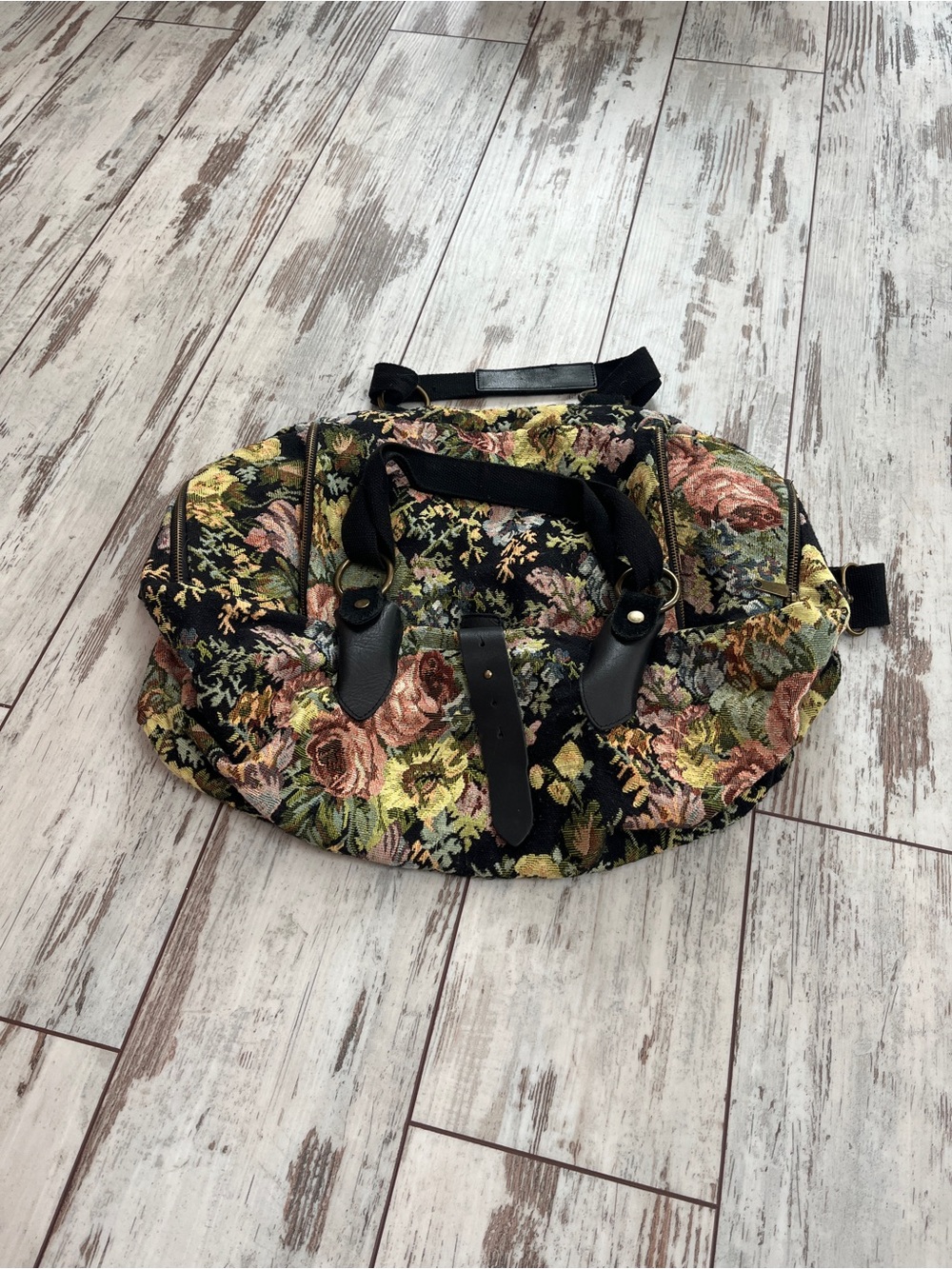 Jesslyn Blake Large Floral Tapestry Carpet Bag Tote with Leather Straps